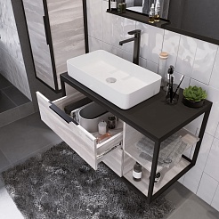 Grossman Мебель для ванной Лофт 90 подвесная шанико/черный – фотография-7